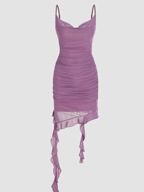 Cider Purple Strapless Asymmetric Ruched Dress